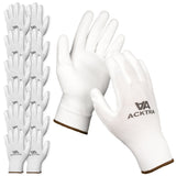 ACKTRA Ultra-Thin PU Safety WORK GLOVES 12 Pairs, WG002 White/White, Large
