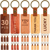 Batiyeer 20 Pcs Wooden Keychain Blanks 5 Colors Rectangle Wood Key Chain with Leather Strap Unfinished Keyrings Gifts for Dad
