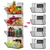 X-cosrack Metal Wire Basket Wall Mount, 4 Tier Extra Large Wall Storage Basket Organizer with Chalkboards, Kitchen Fruits and Ve