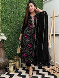 Anni Designer Women'S Rayon Blend Straight Bandhej Printed Kurta With Pant & Dupatta (Turae Black-Vks01_S_Black_Small),Black,S,,,