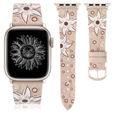 Minyee Leather Band Compatible with Apple Watch Band 38/40/41/42mm Women, Dressy Designer Embossed Premium Leather Wristband Sun
