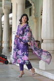 Gosriki Women'S Cotton Blend Straight Printed Kurta With Pant & Dupatta (Yuji Purple-Gs_Xl_Purple_X-Large),Purple,,B0CQPJDLTN