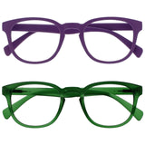 OPULIZE POP Reading Glasses for Women Men,Scratch Resistant Round Matt Frame with Spring Hinges, Purple, Green +1.50 (Pack of 2)