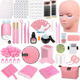 Lashes Kit for Eyelash Extension Beginner Lash Tech Starter Kit with Eye Lash Mannequin Head, Professional Eyelash Extension Kit