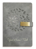 Brown Cloud Personalized Gray Velvet Finish Self Design Leather Cover Notebook/Diary Ruled With Personalised/Customized Message/