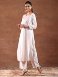 Libas Womens Yoke Design Cotton Blend Straight Kurta With Trousers And Dupatta Off White M