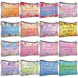 Pinkunn 16 Pcs Canvas Makeup Bags Bulk Inspirational Gift Quotes Cosmetic Bags with Zipper Encouragement Travel Toiletry Pouch A