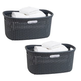 Mind Reader 40L Laundry Basket, Clothes Hamper, Wicker Design, Plastic, 23L x 14.5W x 11H, Set of 2, Gray