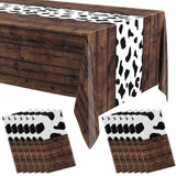 Remagr 12 Pcs 54 x 108 Inch Cow Print Table Runner Western Tablecloth for Cowboy Party Decor My First Rodeo Table Cloths Plastic