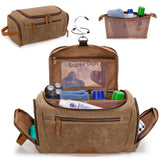 YARWO Hanging Toiletry Travel Bag for Men, Large Waxed Canvas Men Dopp Kit Hygiene Bag with Detachable Zipper Pouch, Water-resis