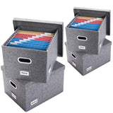PRANDOM File Organizer Box - Set of 4 Collapsible Decorative Linen Filing Storage Hanging File Folders with Lids Office Cabinet