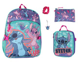 Disney Lilo and Stitch Angel 5 Pc Set Backpack Lunch Box Key Chain Pencil Case Scrunchie