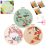 Santune 3 Pack Embroidery Kit for Adults Cross Stitch Kits for Beginners with Bird Patterns,3 Instructions,1 Hoop,Threads and 6