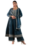 Libas Teal Chanderi Silk Embroidered Kurta Sets For Women