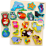 QUOKKA Wooden Puzzles for Toddlers 2-4 - Chunky Matching Puzzles Set -Toddler Montessori Animal Toys with Jumbo Animals Toddler