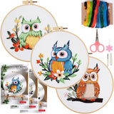 COCOMOX 3 Sets Embroidery Kit, Hand Embroidery Stiches Practice Kit for Beginners Adults, Owl Embroidery Kit Craft Lover Hand St