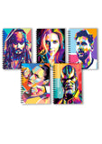 Blue Nexus Diaries Notebook Vector Art Of Jack Sparrow, Messi, Gal Gadot, T Johansson (6 X 9 Inch, Multicolour) Set Of 5 Diaries