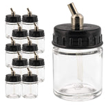 Master Airbrush (Pack of 10) TB002 Empty 3/4 Ounce (22cc) Glass Jar Bottles with 30 Down Angle Adaptor Lid Assembly Fits Dual