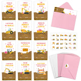 TICIAGA 72pcs Valentines Day Construction Truck Greeting Cards with Envelop and Sticker for Kid, 4 x 6 IN Excavator Notecard Exc