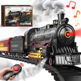 Hot Bee Train Set for Boys,Remote Control Christmas Train Sets w/Steam Locomotive,Light Passenger Cars & Tracks,Trains Toys w/Sm