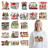 Shejdgart Dtf Transfers Ready to Press - 20 Pcs Christmas Teacher Iron on Transfers for T-Shirts Heat Transfer Xmas Rainbow Gnom