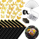20 Sheets Flower Wrapping Paper,Pink Floral Wrapping Paper Bouquet Kit with 100 Pcs Diamond Bouquet Pins 48Pcs 3D Gold Butterfli