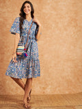 Modeve Women Froral Print Blue Dress_Large