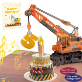 DTESL 3D Greeting Pop Up 5th Birthday Card with light and music, Crane Truck card For Boy, Nephew, Grandson, Son, Toddler, with