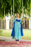 Anni Designer Women'S Rayon Viscose Solid Anarkali Kurta With Pant & Dupatta (Kuspari Blue_Xxl_Blue_Xx-Large),Blue,2XL,,,