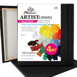 PHOENIX Large Black Stretched Canvas, 16x20 Inch/4 Pack - 3/4 Inch Profile, 8 Oz Gesso Primed 100% Cotton Blank Black Canvases f