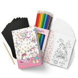 Tikkitots Rainbow Pony Scratch Art & Colouring Book Set for Girls & Boys | 30 Sheet Colour Pad, 14 Magic Reveal Pages, 8 Pencils