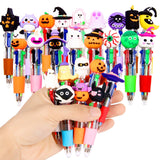 LiYiQ 25 Pcs Halloween Colorful Multicolor Pen in One Cartoon Cute Fun 4-in-1 Cute Pens Bulk Kawaii Pumpkin Ghost Bat Shape Cool