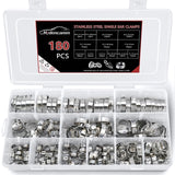 Hydencamm 180PCS 13 Sizes Single Ear Hose Clamps, 5.3-31.1mm 304 Stainless Steel Single Ear Hose Clamp Kit, Cinch Clamp Rings As