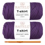 BATELO 2 Pack T-Shirt Crochet Yarn for Beginner Projects, High Elastic Thick Yarn Polyester Fabric (Purple, 400g/144yds)