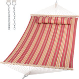 Suncreat Double Hammock Quilted Fabric Swing With Spreader Bar Detachable Pillow 55 X79 Large Hammock Red Stripes -Like New