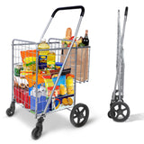 Whitmor Utility Folding Shopping Cart, 115L Heavy Duty Grocery Cart with Double Basket, 360 Swivel Wheels, Foldable Rolling Util