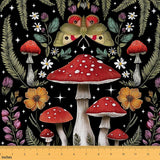 Feelyou Red Mushroom Fungus Fabric by The Yard Death Moth Upholstery Fabric for Chairs Wildflower Plants for Home DIY Projects I