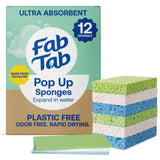 Fab Tab Pop Up Cellulose Sponges Expanding Kitchen Scrubbers, 12 Pack