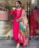 Gosriki Women'S Rayon Blend Embroidered Straight Kurta With Pant & Dupatta (Ocb Pink-Gs_Xl_Pink_X-Large),Pink,,B0CYH79DC7