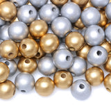 100 Wood Beads for Garlands, 16mm Gold and Silver Wooden Loose Beads for Crafts Making, Colorful Farmhouse Wooden Beads for Home
