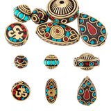 FASHEWELRY 6Pcs Bohemia Vintage Beads - Gold Plated Retro Antique Large Beads Tibetan Style Brass Big Indonesia Bead for Jewelry