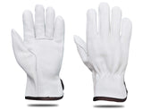 ABTW Work Gloves - Flex Grip Soft Goatskin Leather Working Gloves with Stretchable Wrist, 1 Pair (White, Large, #190701L)