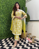 Gosriki Women'S Rayon Blend Straight Printed Kurta With Pant & Dupatta (Riantas Mehandi-Gs_M_Mehandi_Medium),Mehandi,,B0DD79NP4D