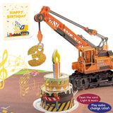 DTESL 3D Greeting Pop Up 3rd Birthday Card with light and music, Crane Truck card For Boy, Nephew, Grandson, Son, Toddler, with