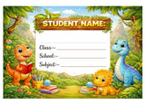 Jungle Dinosaur Theme School Notebook Name Labels, 3x2 Inch, Cute Cartoon Dino, Writable Student Name Tags, Self Adhesive, Pack