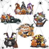 Chitidr 6 Pcs Halloween Diamond Painting Hanging Sign Set Witch Pumpkin Gnome Diamond Art Paint Arts Set 5D DIY Ornaments Kits f
