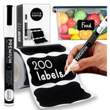 200 Chalkboard Labels for Containers - Waterproof Black Jar Labels with Chalk Markers, Reusable Chalk Stickers Kitchen Pantry Co
