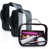 Bolsafy Clear Makeup Bags with Zipper 3pcs in Black, 6.5 x 8.3 inches - Quart Size, TSA Approved Toiletry Bag - Waterproof & Lea