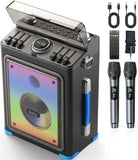 Metfut Professional Karaoke Machine for Adults with Bluetooth 5.3, 2 Wireless Mics, Portable Wooden Speaker PA System with Bass/