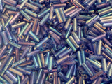 Czech Bugle Beads 40 gr / 1.4 oz Glass Tube Size #3 7mm (Blue-Violet Iridescent)